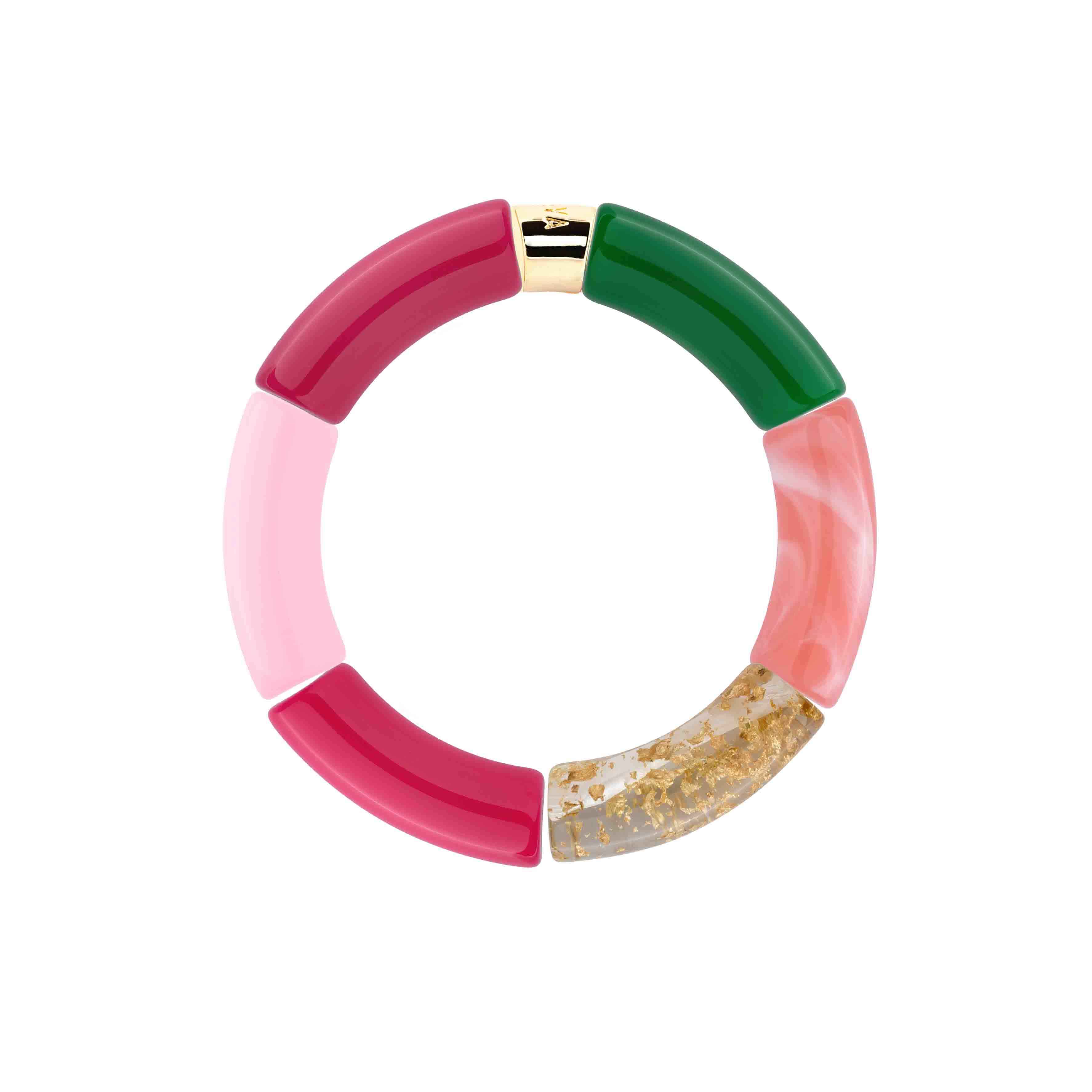 Bracelet perles colorées fuchsia rose vert femme | Pipoca Manda Parabaya Parabaya