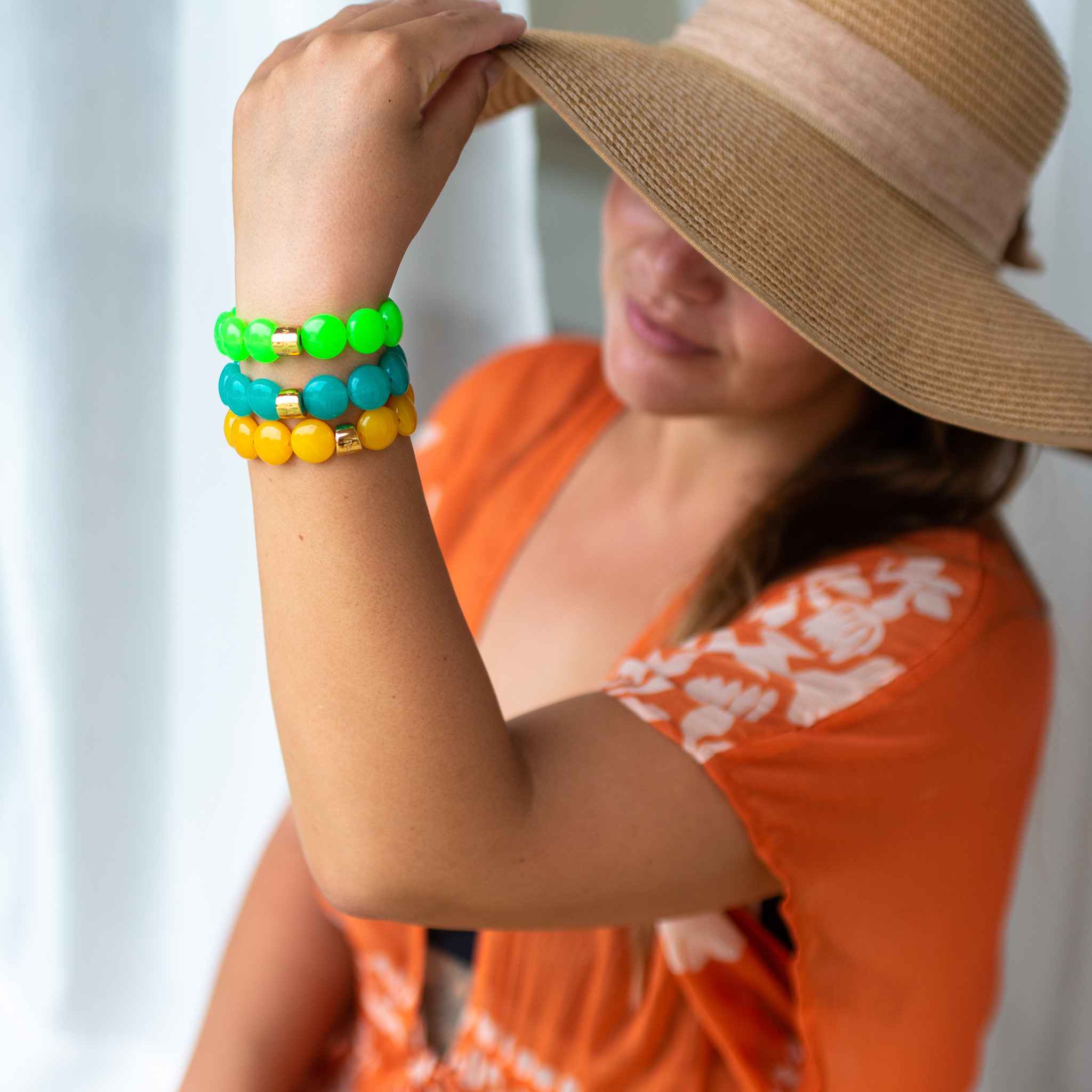 Bracelet perles rondes colorées bleu jaune femme | Bombom Brasil Parabaya Parabaya