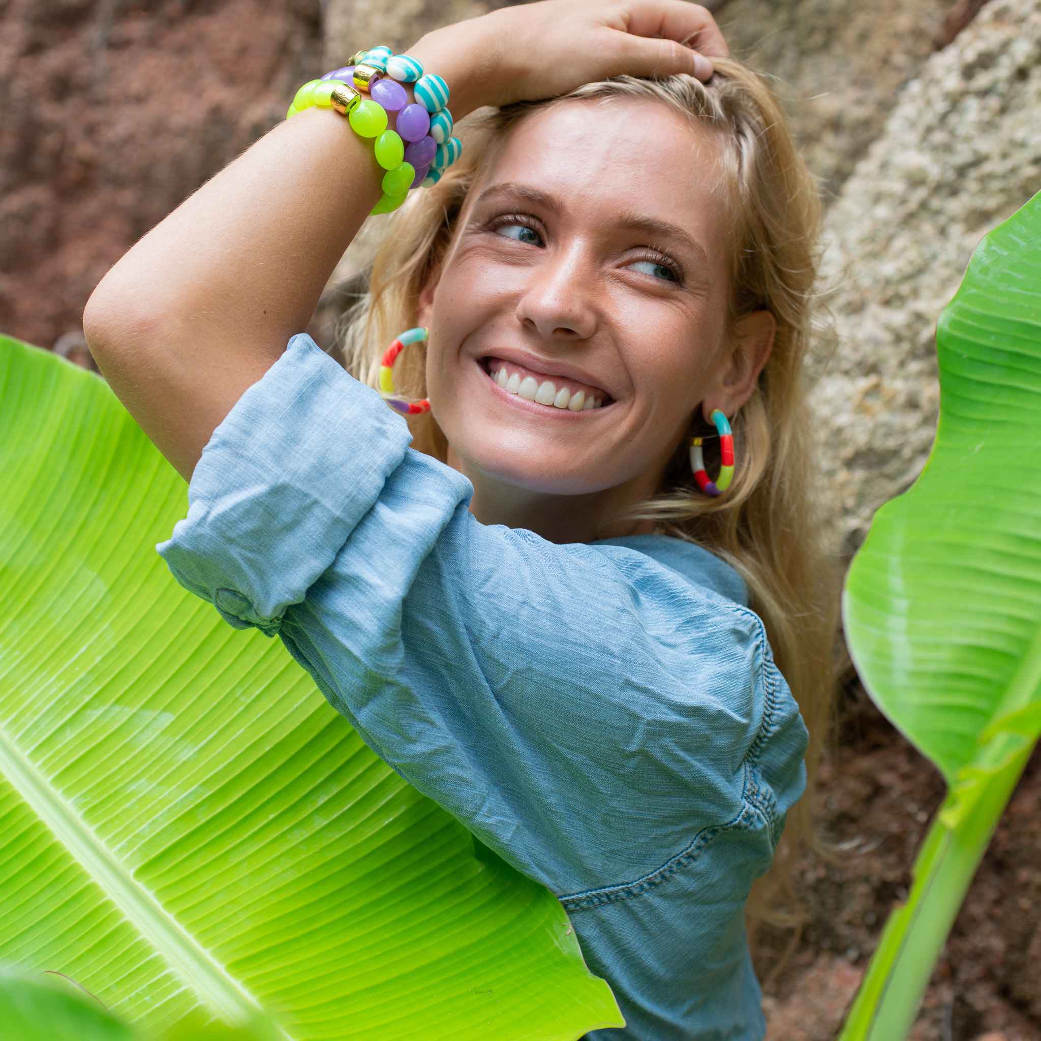Bracelet perles rondes colorées violet jaune bleu femme | Bombom Surf Parabaya Parabaya