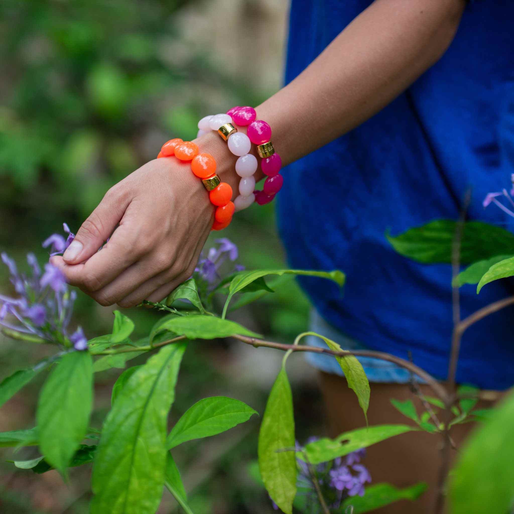 Bracelet perles rondes femme framboise orange rose | Jinga Bombom Parabaya Parabaya
