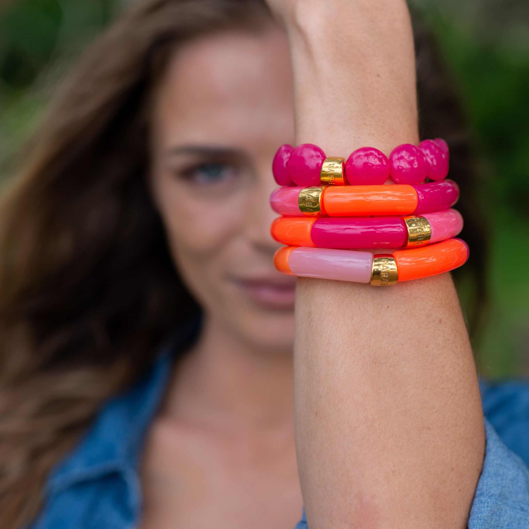 Bracelet perles rondes femme framboise orange rose | Jinga Bombom Parabaya Parabaya