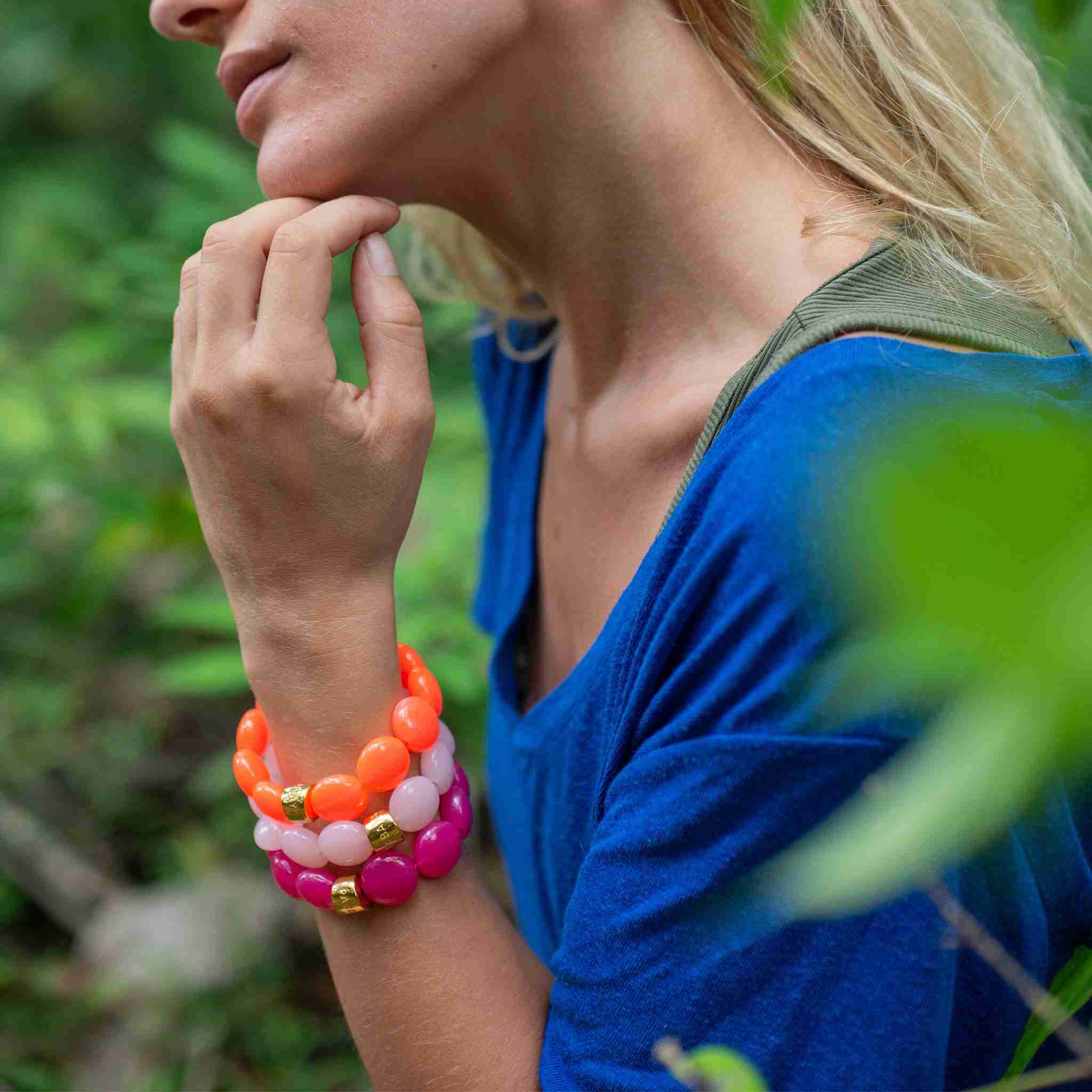 Bracelet perles rondes femme framboise orange rose | Jinga Bombom Parabaya Parabaya