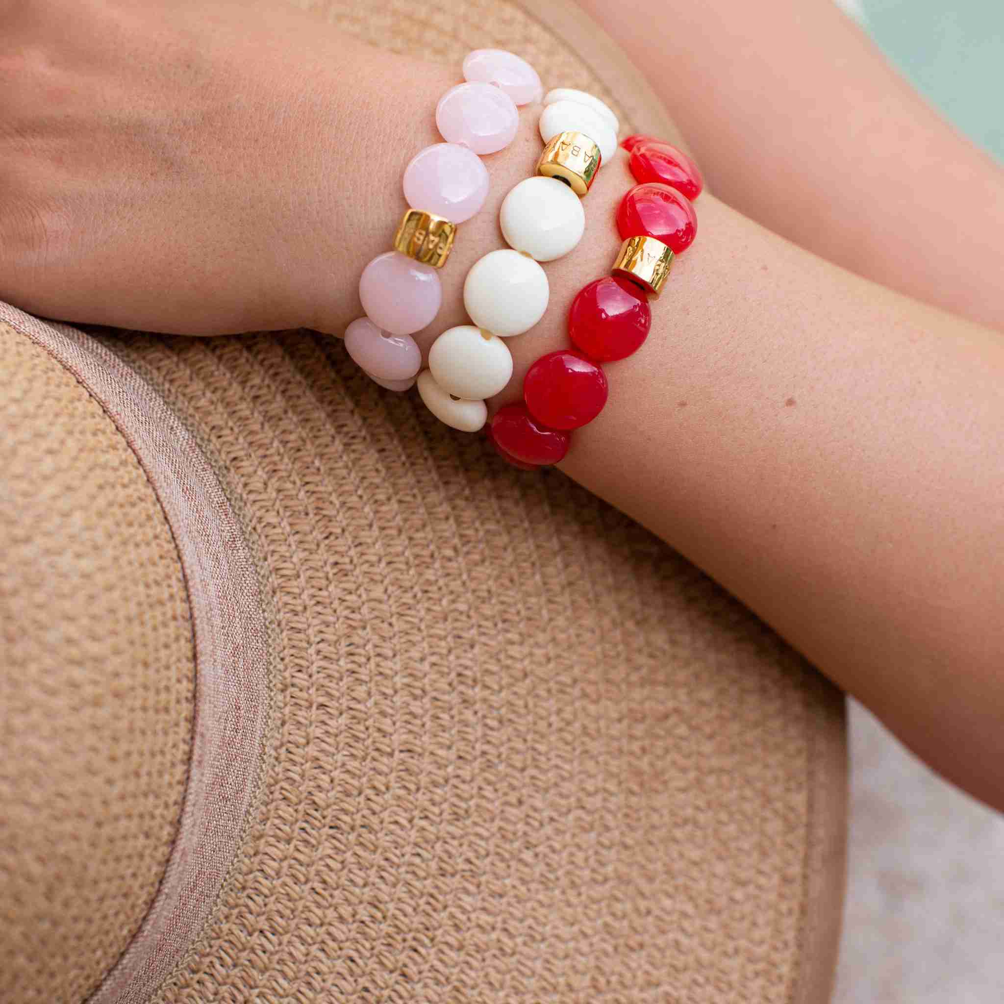 Bracelet perles rondes femme rouge blanc rose | Soleda Bombom Parabaya Parabaya