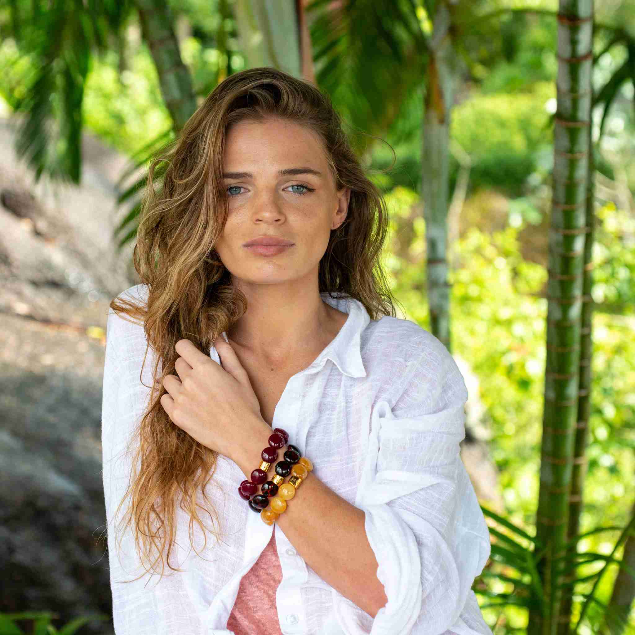 Bracelet perles rondes léopard bordeaux crème | Pampa Bombom Parabaya Parabaya