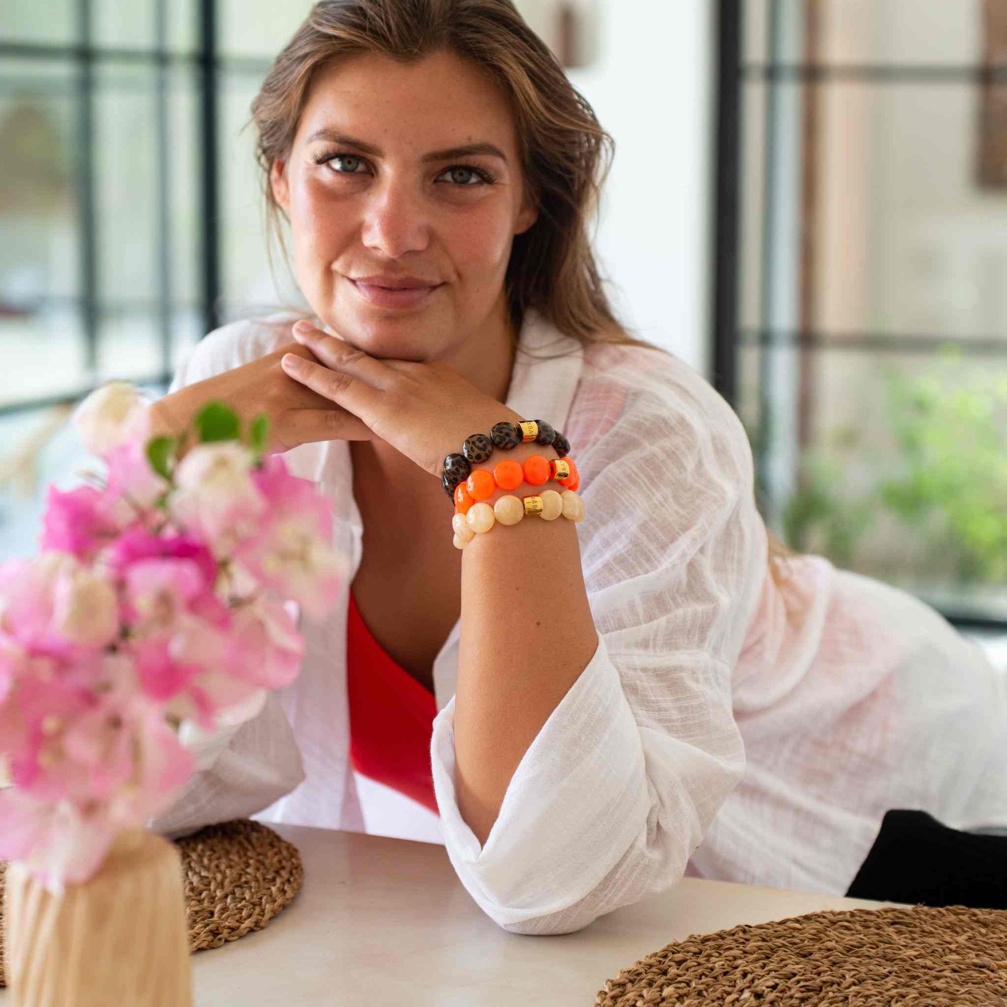 Bracelet perles rondes orange femme léopard | Maraca Bombom Parabaya Parabaya