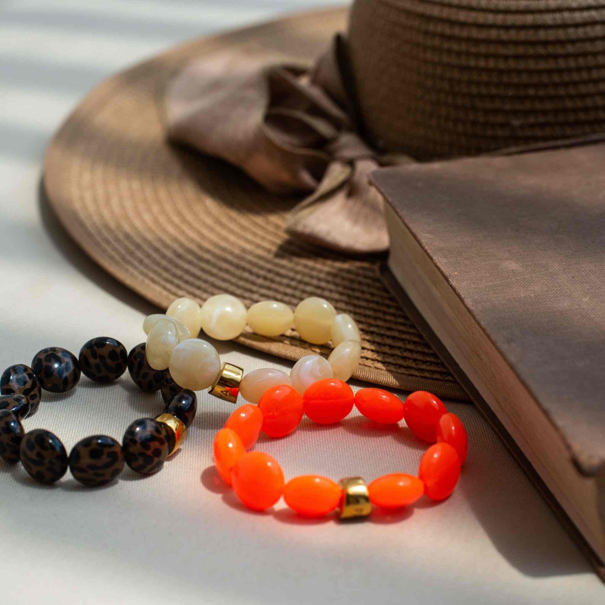 Bracelet perles rondes orange femme léopard | Maraca Bombom Parabaya Parabaya