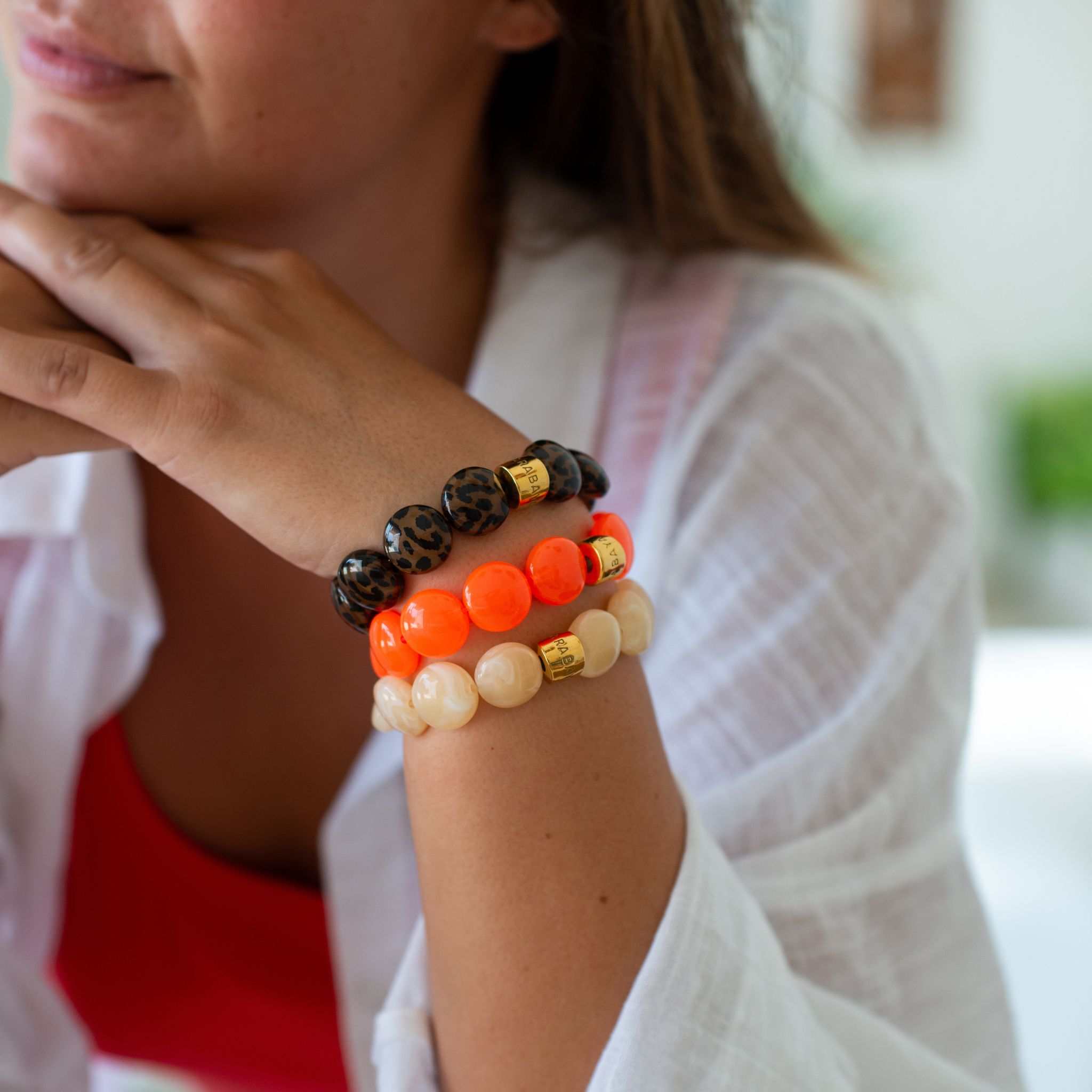 Bracelet perles rondes orange femme léopard | Maraca Bombom Parabaya Parabaya