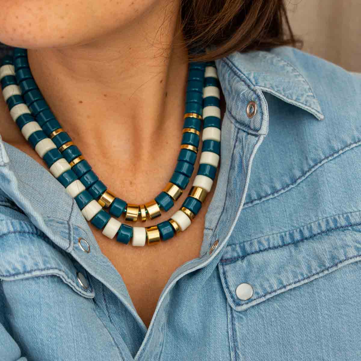 Collier bleu canard femme | Praia Selva Parabaya Parabaya