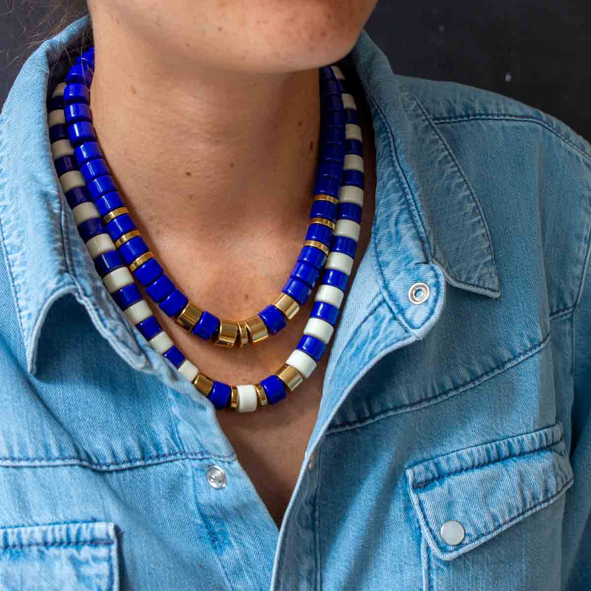 Collier bleu cobalt et doré femme | Praia Parabaya Parabaya