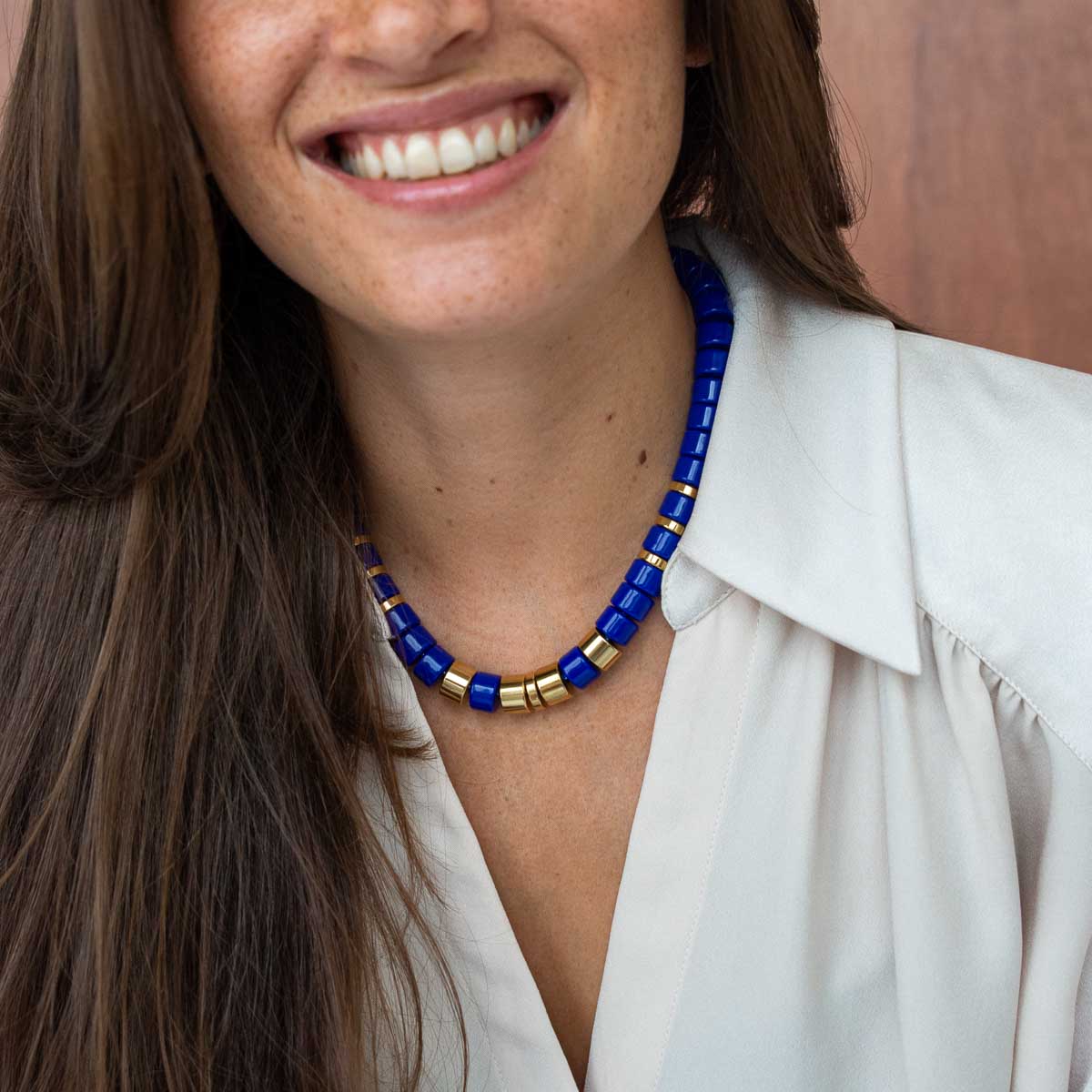 Collier bleu cobalt et doré femme | Praia Parabaya Parabaya