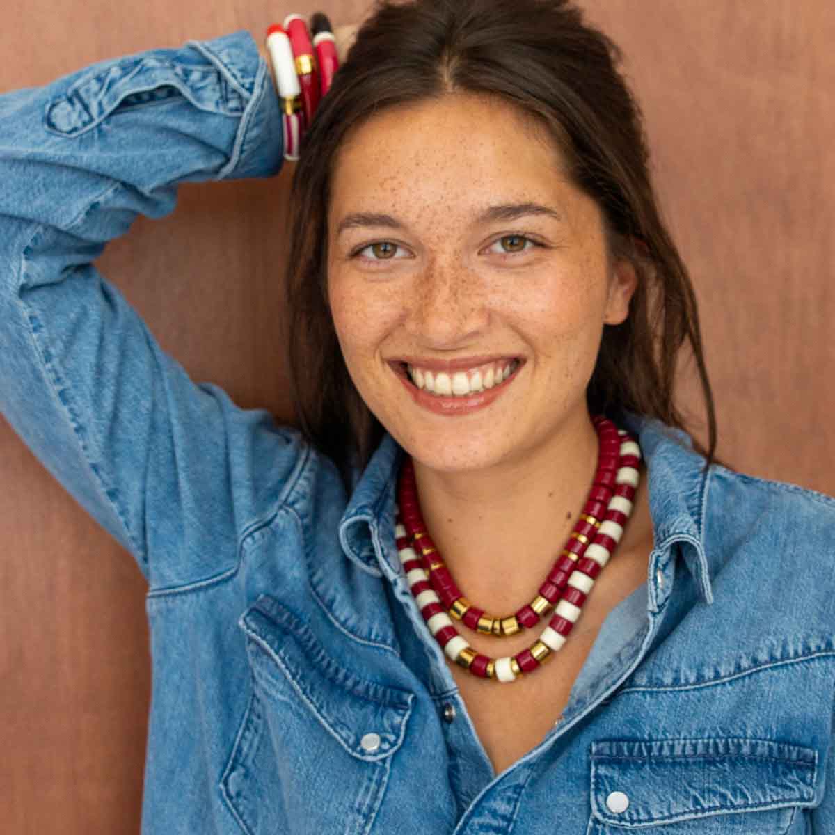 Collier bordeaux et doré femme | Praia Grenat Parabaya