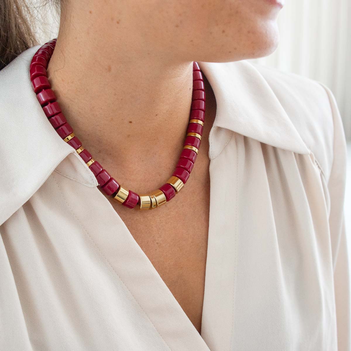 Collier bordeaux et doré femme | Praia Grenat Parabaya