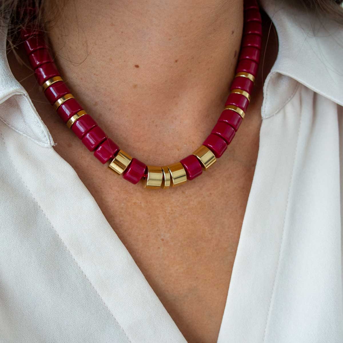 Collier bordeaux et doré femme | Praia Grenat Parabaya