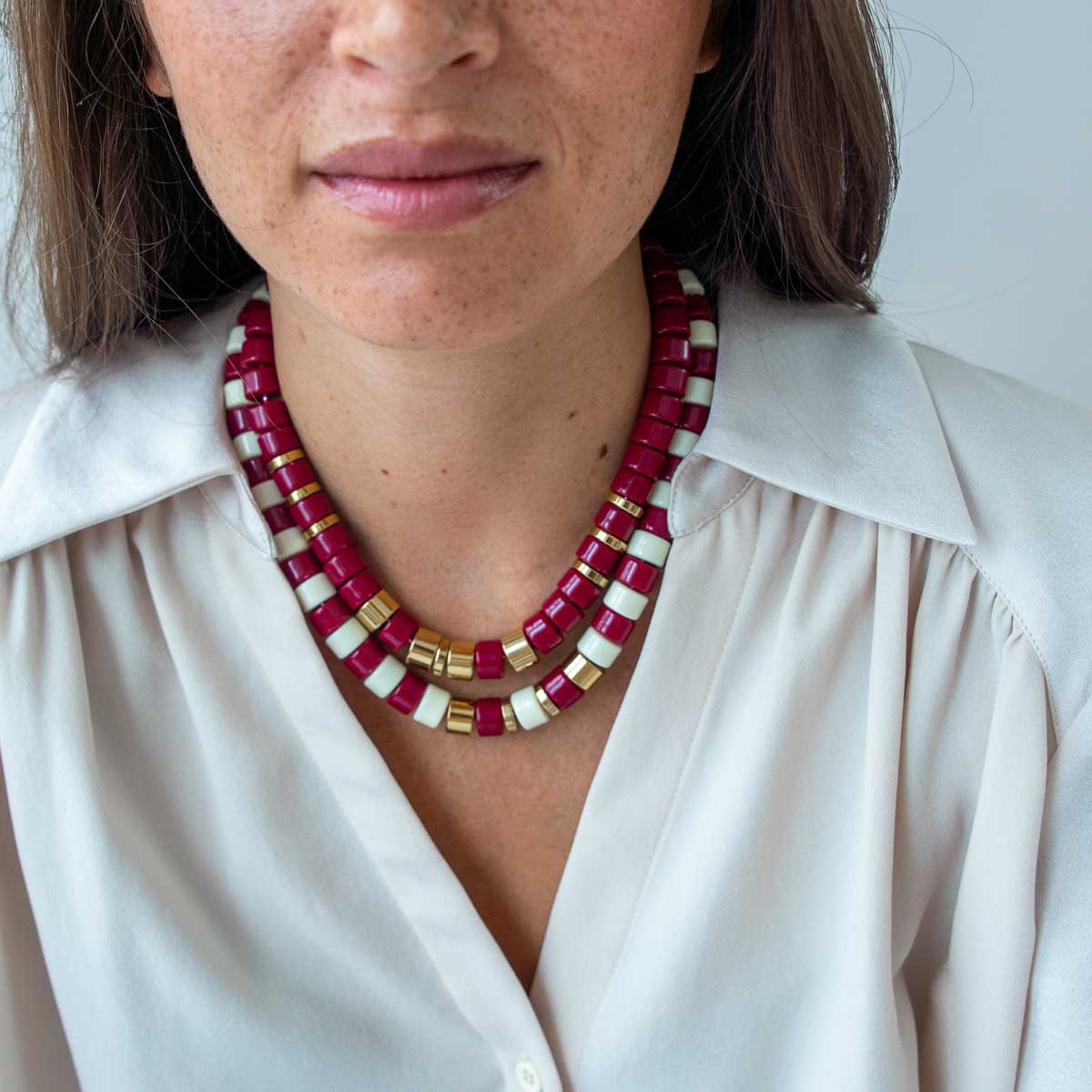 Collier bordeaux ivoire femme | Praia Grenat Parabaya