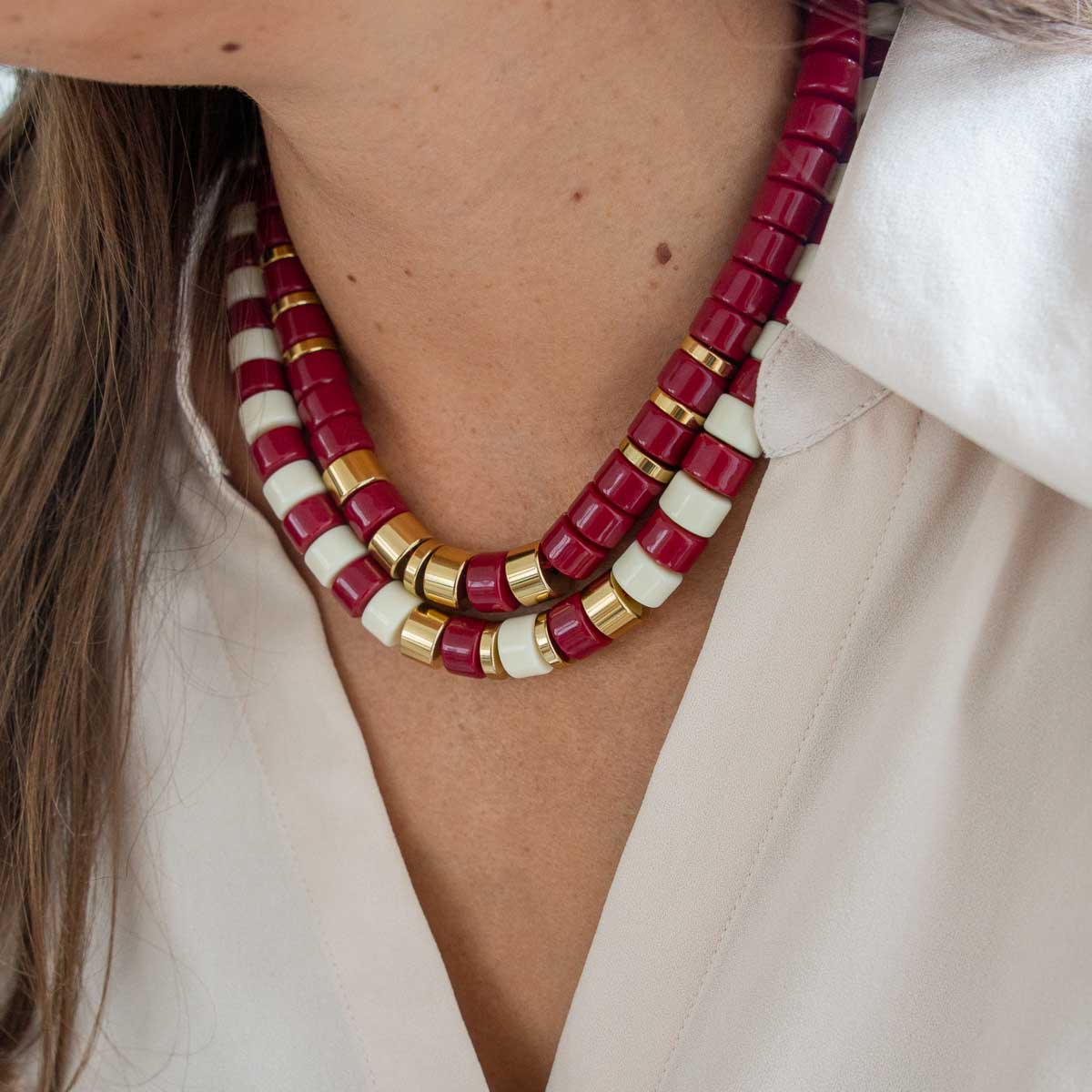 Collier bordeaux ivoire femme | Praia Grenat Parabaya