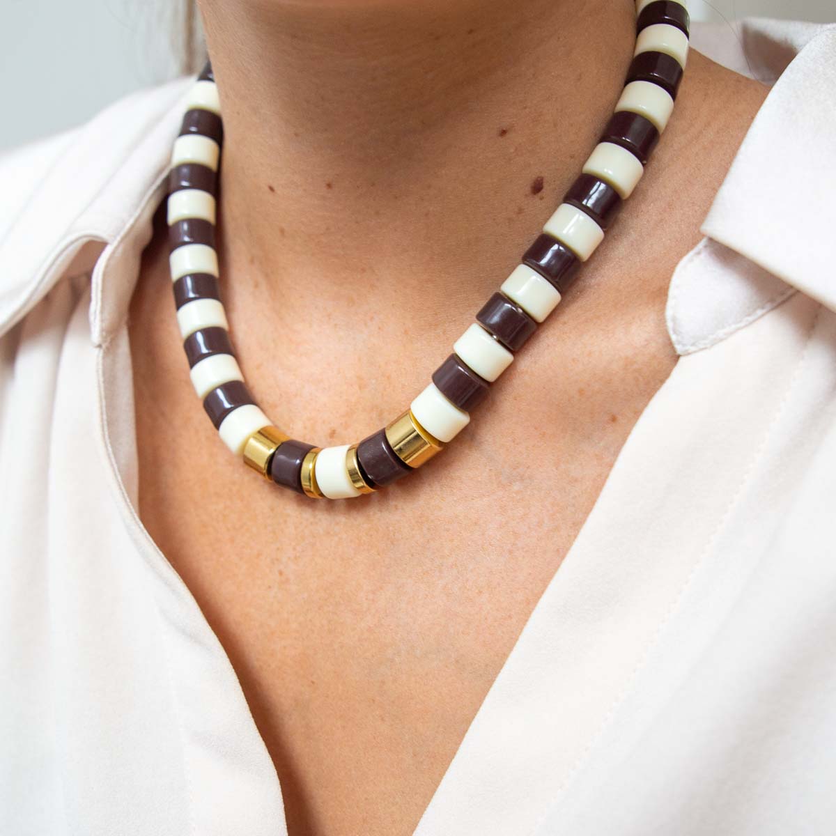Collier chocolat ivoire femme | Praia Terra Parabaya Parabaya