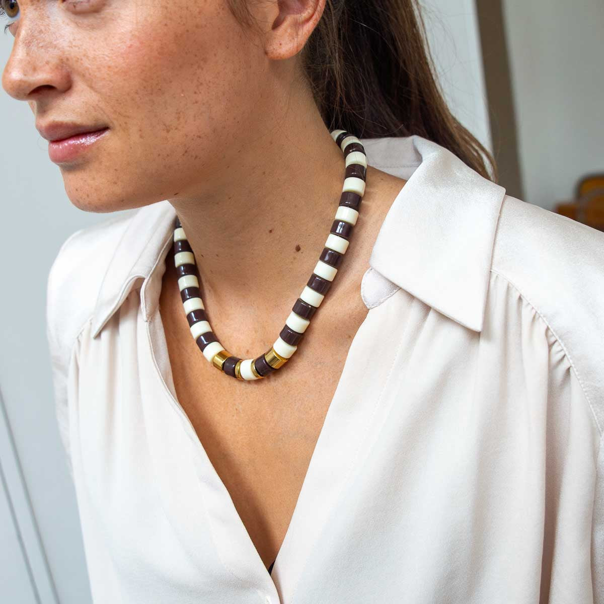 Collier chocolat ivoire femme | Praia Terra Parabaya Parabaya