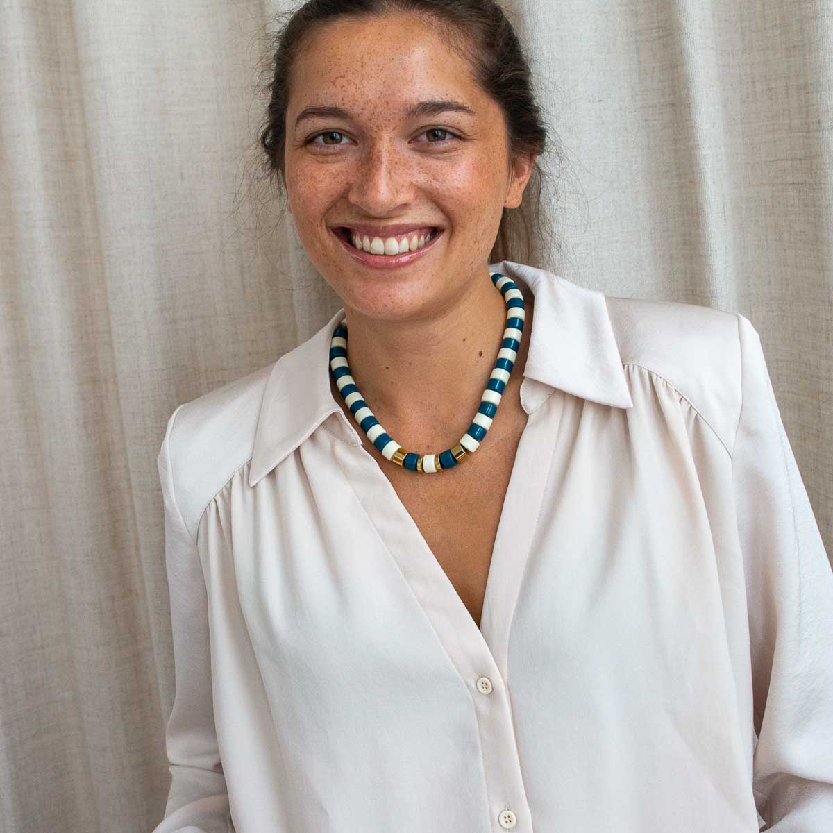 Collier ivoire bleu canard femme | Praia Selva Parabaya