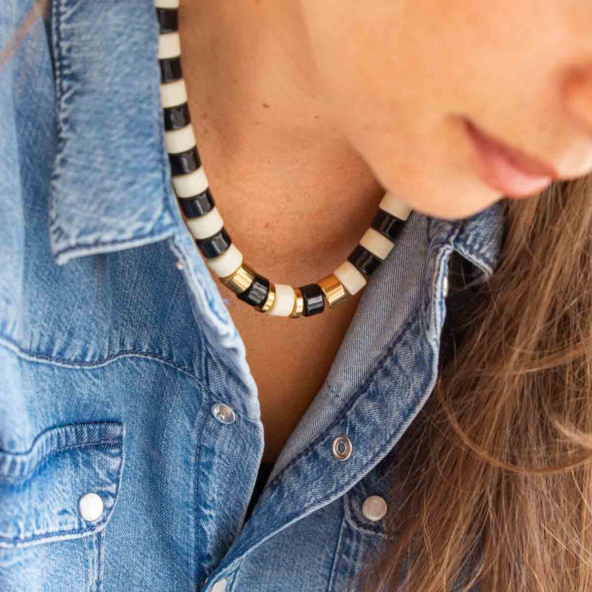 Collier noir crème femme | Praia Black Ivoire Parabaya Parabaya