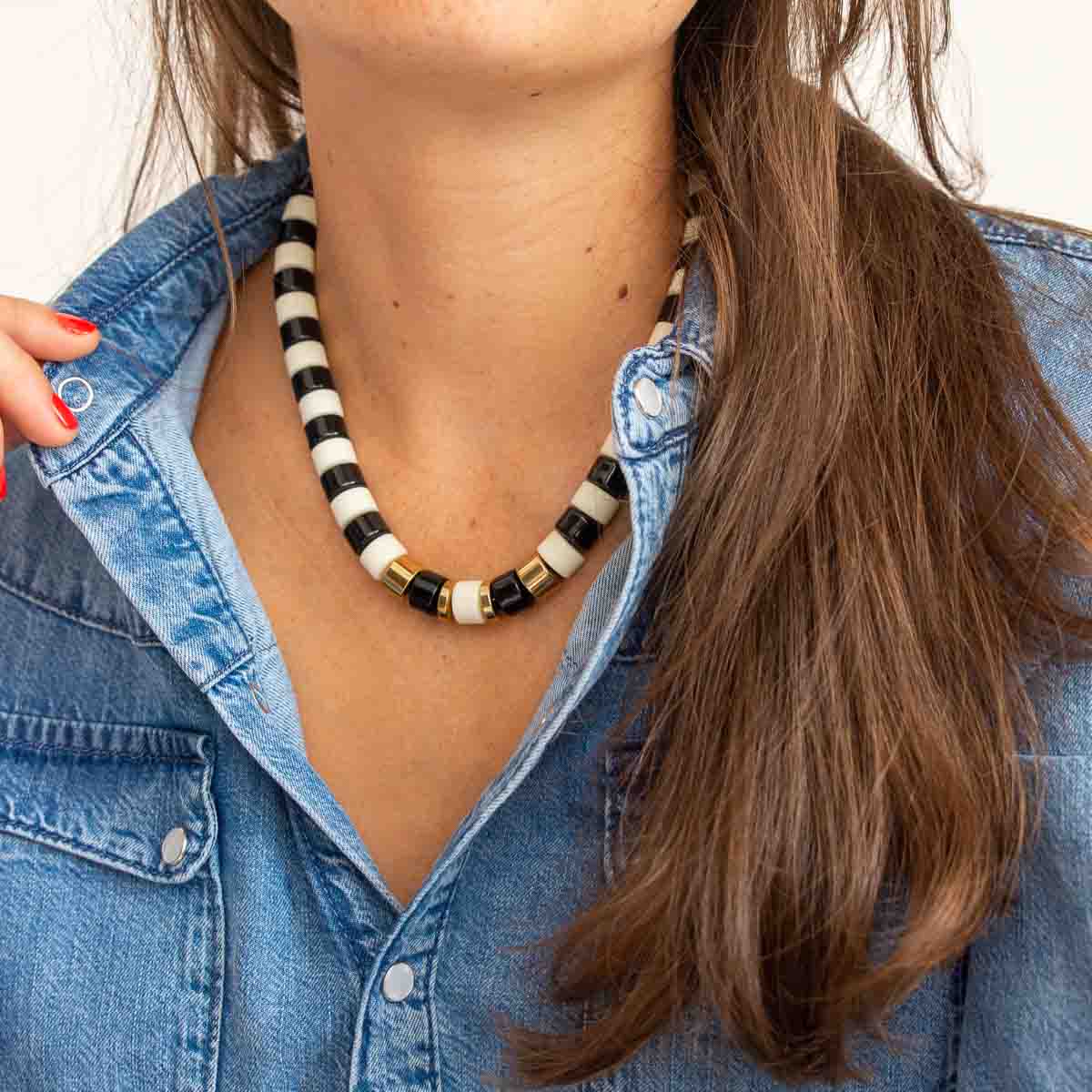 Collier noir crème femme | Praia Black Ivoire Parabaya Parabaya