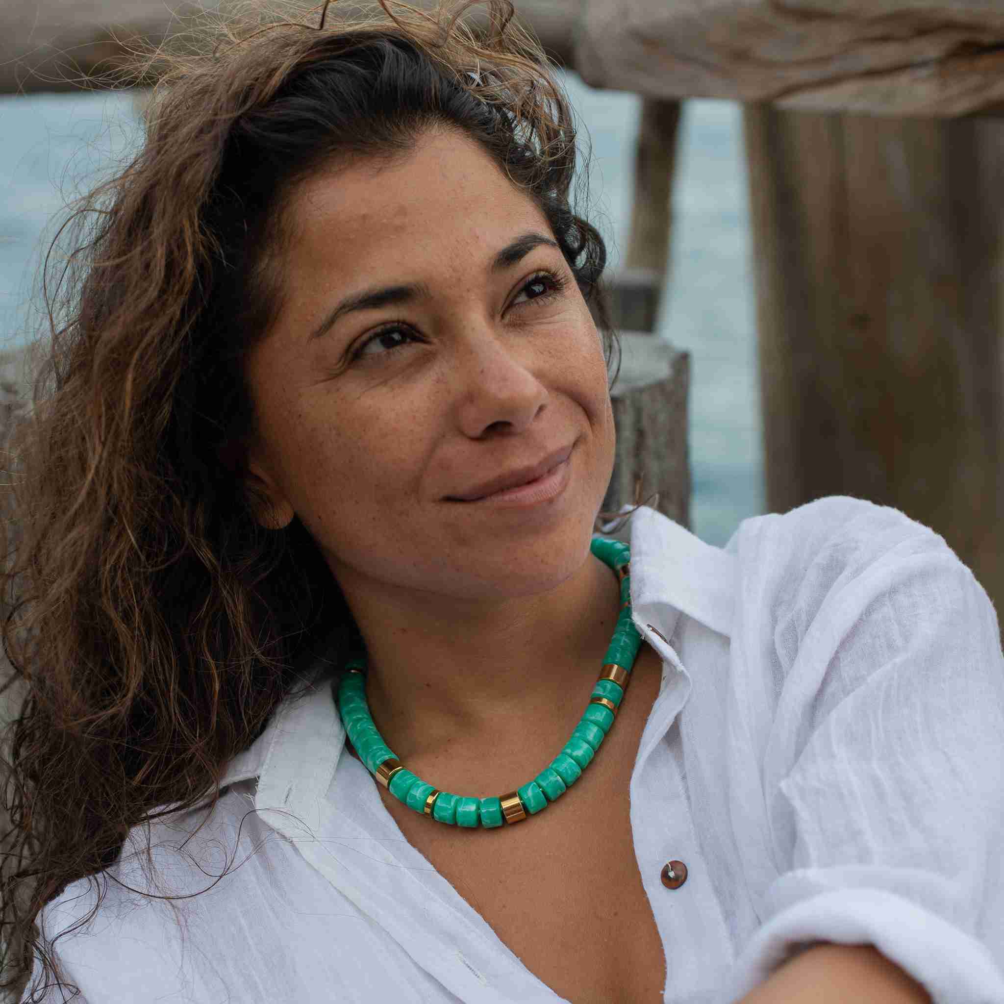 Collier perles bleu lagon femme réglable | Praia Lagon Parabaya Parabaya