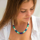 Collier perles ivoire et bleu femme réglable | Praia Ivoire Azul Parabaya Parabaya