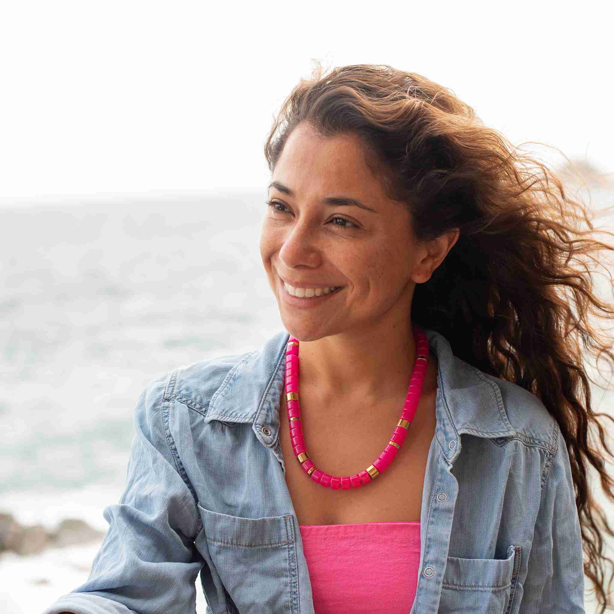 Collier perles magenta femme réglable | Praia Magenta Parabaya Parabaya