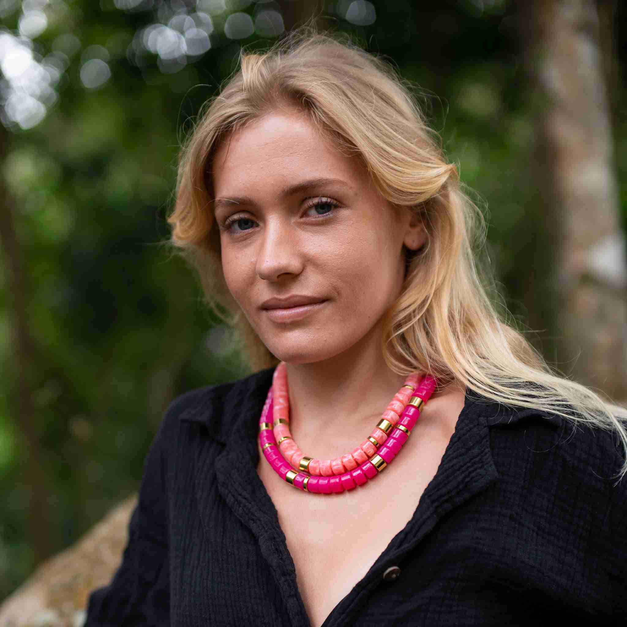 Collier perles rose pamplemousse femme réglable | Praia Pamplemousse Parabaya Parabaya